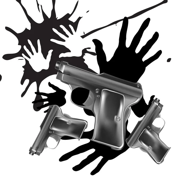 Hand prints and gun — Stock Vector