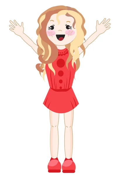 Beautiful isolated girl in red dress — Stock Vector