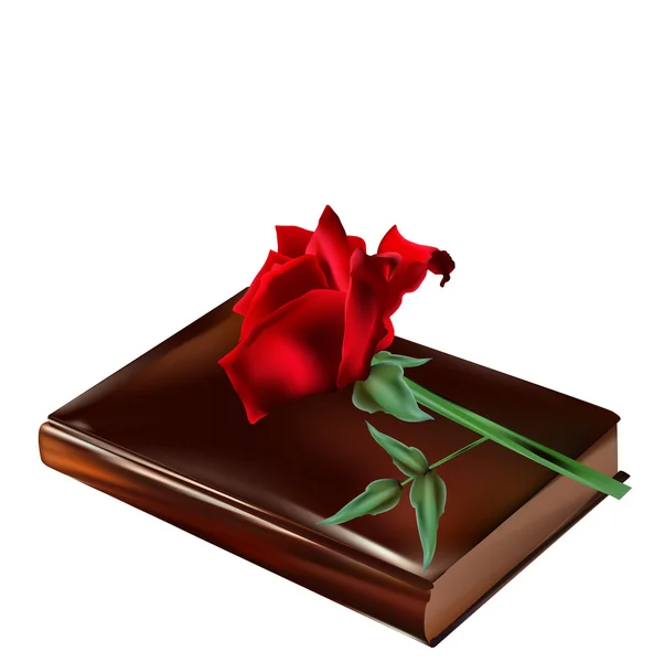 Libro con una rosa roja — Vector de stock