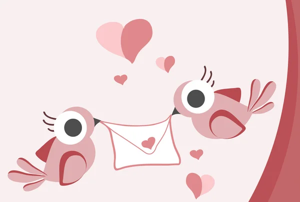 Oiseaux tenant une lettre d'amour — Image vectorielle