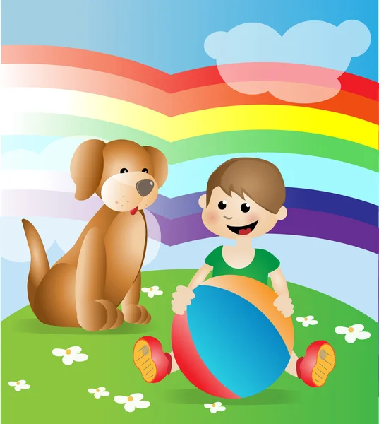 Kid playing with dog — Stock Vector
