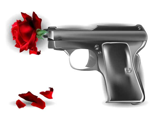 Pistola atirando uma rosa — Vetor de Stock