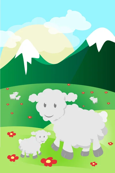 Овцы в горах — стоковый вектор