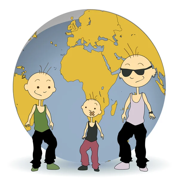 Three kids with earth globe — Stock Vector