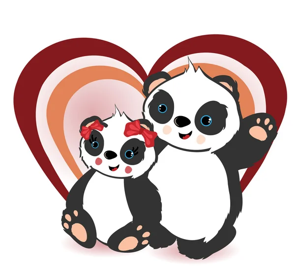 Dos pandas con corazón — Archivo Imágenes Vectoriales