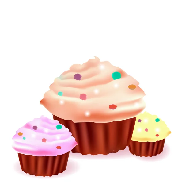 Three delicious cup cakes — Stock Vector