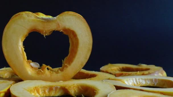 Valentine heart shape pumpkin slice — Stock Video