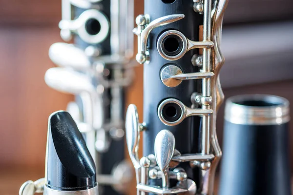 Details der Nahaufnahme von Klarinetten-Musikinstrumenten — Stockfoto