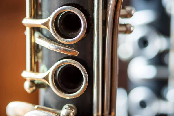 Details der Nahaufnahme von Klarinetten-Musikinstrumenten — Stockfoto
