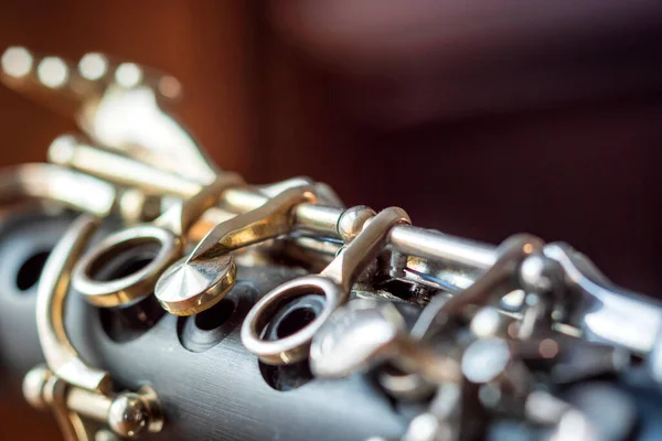 Detalhes de clarinete instrumento musical close-up — Fotografia de Stock