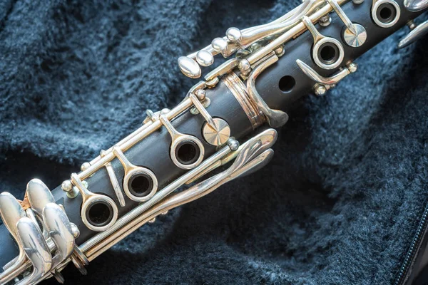 Clarinet inside musical instrument storage case closeup — Stock Photo, Image