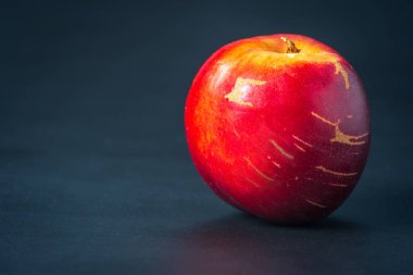 Olgun tek nektarin meyvesi koyu arkaplan üzerine yakın plan.