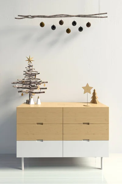 Intérieur Moderne Noël Avec Crédence Style Scandinave Mur Maquillé Illustration — Photo