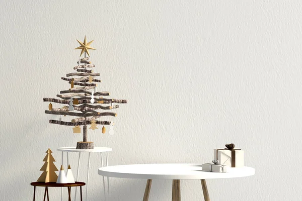 Interior Moderno Navidad Con Mesa Estilo Escandinavo Pared Burla Ilustración — Foto de Stock