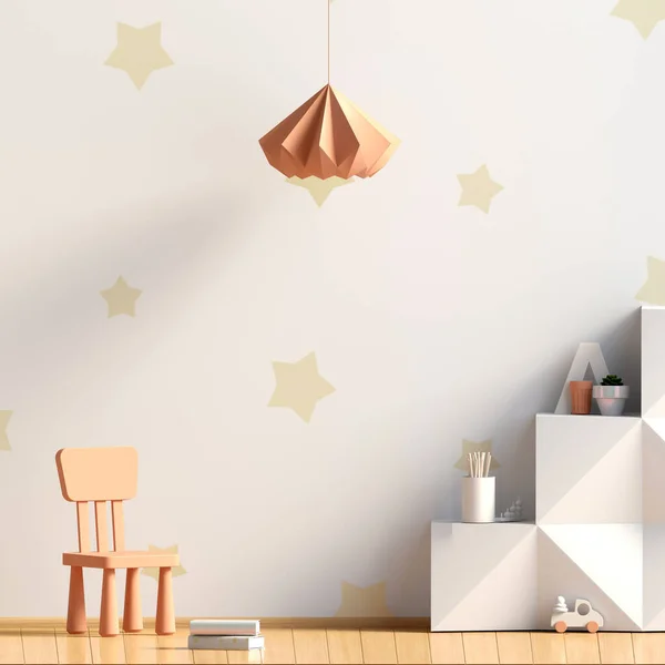 Kamar Anak Pastel Ruang Bermain Gaya Modern Ilustrasi Mock Wall — Stok Foto