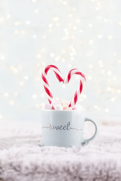 Gemütliche Weihnachtskomposition Mit Tasse Und Plätzchen Heiße Schokolade Mit Marshmallow — Stockfoto