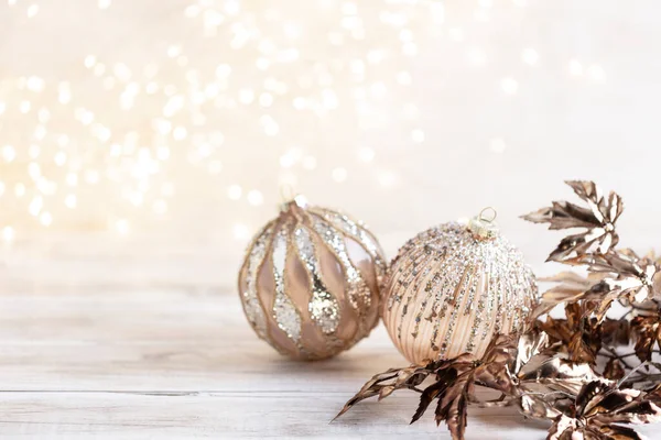 Golden Christmas Przytulne Kulki Bokeh — Zdjęcie stockowe