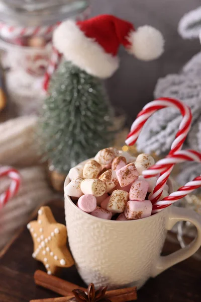 Cozy Winter Composition Cup Hot Chocolate Marshmallow — Stock Photo, Image