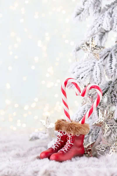 Christmas Candy Cane Heart Bokeh Background — Stock Photo, Image