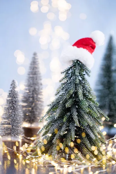 Vánoční Strom Modrém Pozadí Bokeh — Stock fotografie