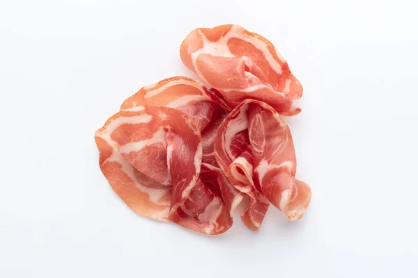 Crudo Prosciutto Italiano Prosciutto Crudo Isolato Sfondo Bianco — Foto Stock