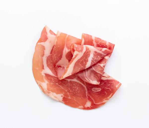 Crudo Prosciutto Italiano Prosciutto Crudo Isolato Sfondo Bianco — Foto Stock