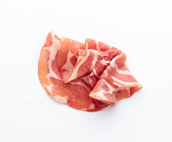 Crudo Prosciutto Italiano Prosciutto Crudo Isolato Sfondo Bianco — Foto Stock