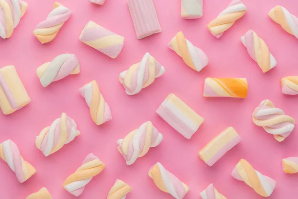 Fargerik Marshmallows Bakgrunn Topputsikt Flatsjikt – stockfoto