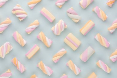 Renkli marşmelov arka planı. Üst Manzara. Düz yatıyordu.