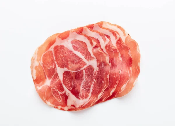 Crudo Prosciutto Italiano Prosciutto Crudo Isolato Sfondo Bianco — Foto Stock