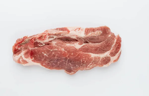 Carne Maiale Cruda Tagliata Fette Isolata Fondo Bianco — Foto Stock