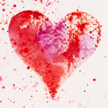 Suluboya kalp. Sevgililer Günü Kutlama kartı, aşk, ilişki, sanat, resim.