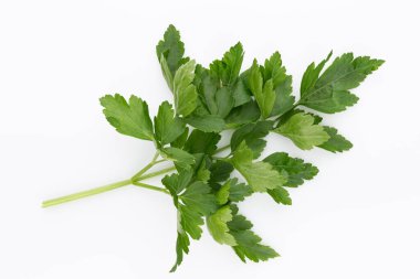 Beyaz arkaplanda biyo maydanoz yaprağı.
