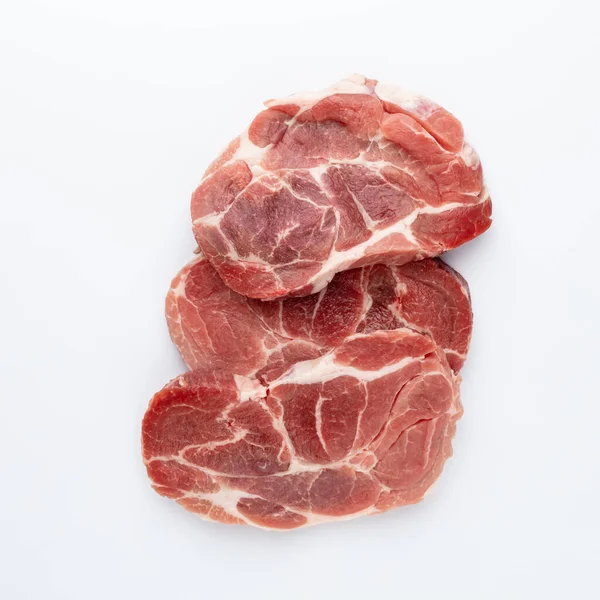 Carne Maiale Cruda Tagliata Fette Isolata Fondo Bianco — Foto Stock