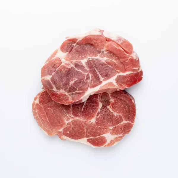 Carne Maiale Cruda Tagliata Fette Isolata Fondo Bianco — Foto Stock