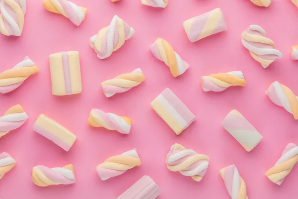 Fargerik Marshmallows Bakgrunn Topputsikt Flatsjikt – stockfoto