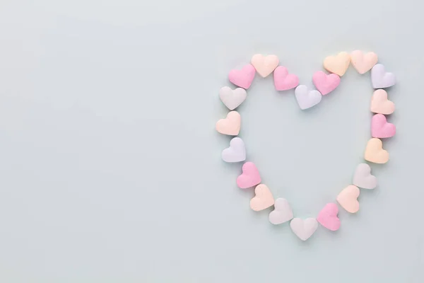 Valentine Day Background Composition Candy Hearts Pastel Blue Background Valentines — Stock Photo, Image