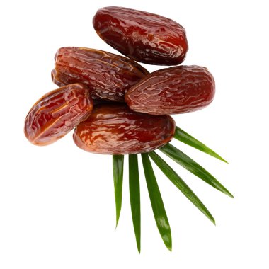 Kuru tarihler beyaz arkaplanda izole edilmiş. Üst Manzara. Düz uzanma deseni.