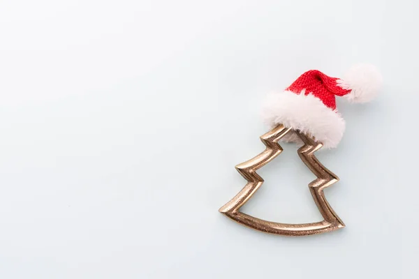 Noel Yıldızı Noel Baba Şapkası Pastel Mavi Arka Planda Dekor — Stok fotoğraf