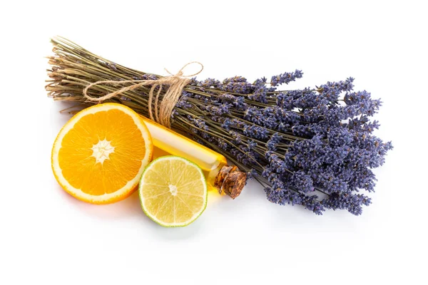 Natuurlijke Cosmetica Met Lavendel Sinaasappel Citroen Voor Zelfgemaakte Spa Witte — Stockfoto