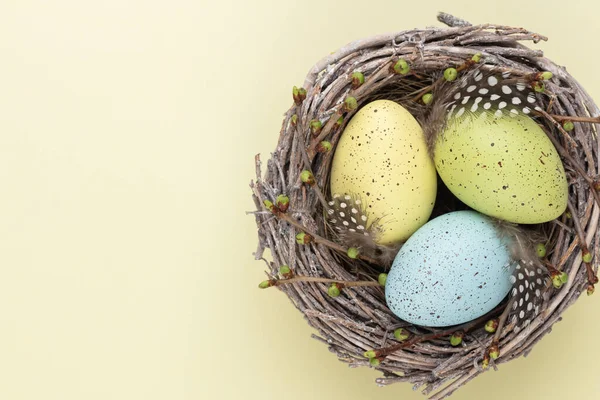 Πασχαλινά Αυγά Στη Φωλιά Ανοιξιάτικη Κάρτα Εικόνα Αρχείου