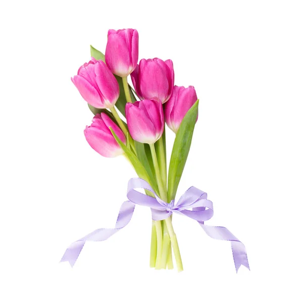 Rosa Tulpe Auf Weißem Hintergrund Ostern Und Frühling Grußkarte — Stockfoto