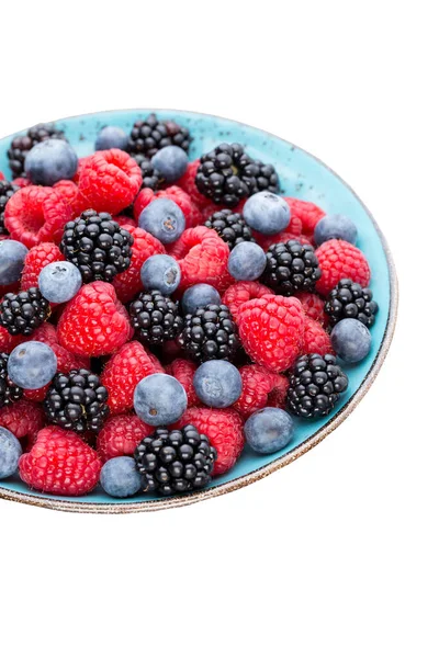 Fresh Berries Salad Plate Wooden Background Flat Lay Top View — Stock Photo, Image