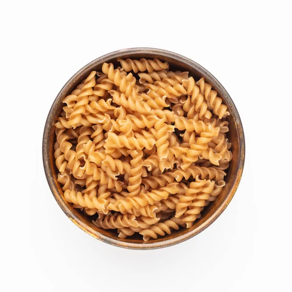 Egész Fusilli Tészta Fából Készült Tálban — Stock Fotó