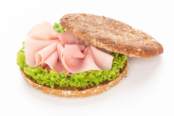 Sandwich Jambon Porc Sur Fond Blanc — Photo