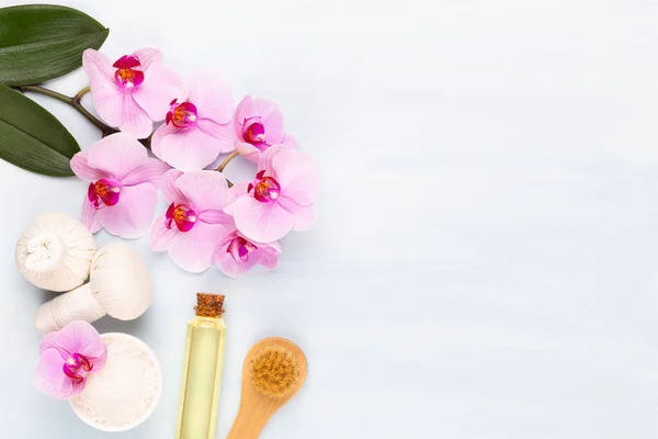 Spa Aromatherapy Background Flat Lay Various Beauty Care Products Decorated — Stock Photo, Image
