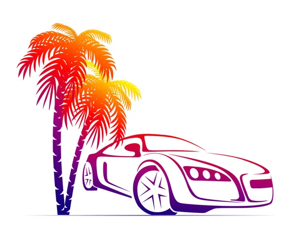 Muscle car near the palm — Stock Vector