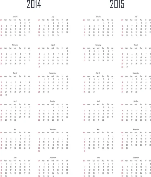 2014 och 2015 vektor kalender — Stock vektor