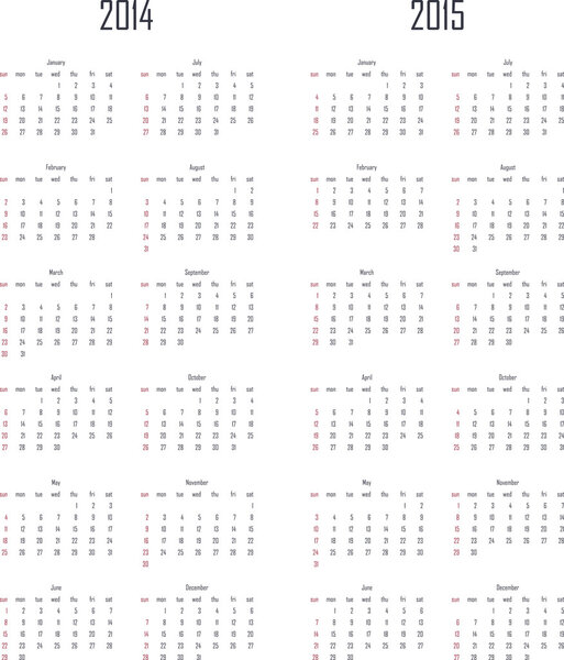 2014 and 2015 vector calendar