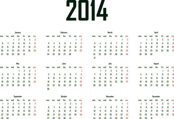 Ημερολόγιο 2014 — Διανυσματικό Αρχείο